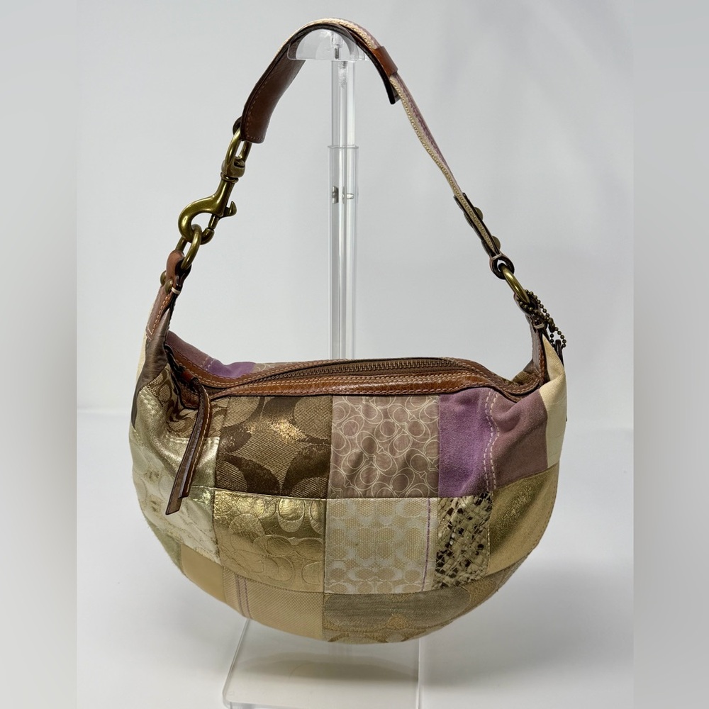 Coach Patchwork Shoulder Bag with Signature Design and Suede & Metallic - Picture 2 of 13
